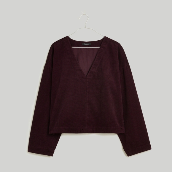 Madewell Deep Burgundy V-Neck Top - Picture 1 of 15